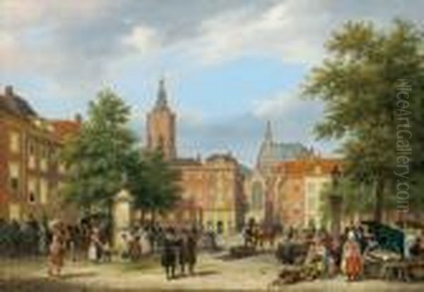 Il Grande Mercato Con Schoolstraat E Grote Toren O Jacobskerk Oil Painting by Guiseppe Canella