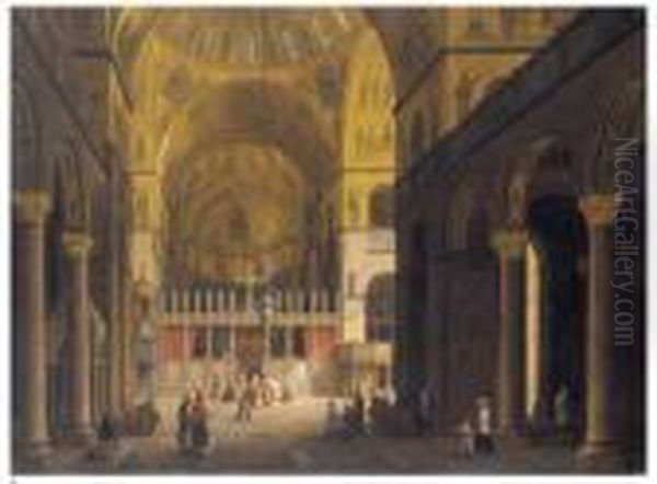 Interno Della Basilica Di San Marco Oil Painting by Guiseppe Canella