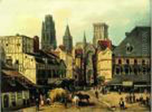 Place Du Marche A Rouen Oil Painting by Guiseppe Canella