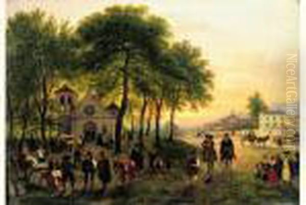 Reunion De Villageois Sur La Place De L'eglise Oil Painting by Guiseppe Canella