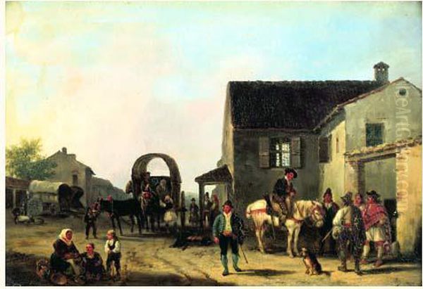 La Halte D'un Cavalier Devant L'auberge Oil Painting by Guiseppe Canella