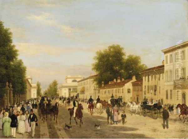 Veduta Del Corso Di Porta Orientale In Milano Oil Painting by Guiseppe Canella