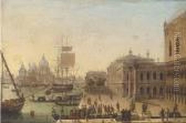 Bidding A Fond Farewell Before The Doge's Palace, Venice Oil Painting by Guiseppe Canella