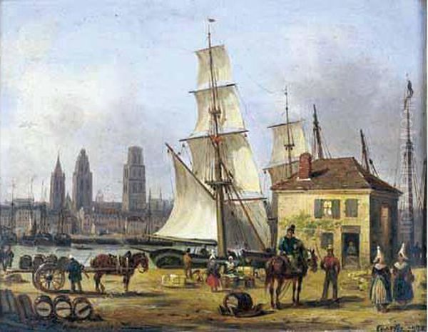 Le Port De Rouen Oil Painting by Guiseppe Canella