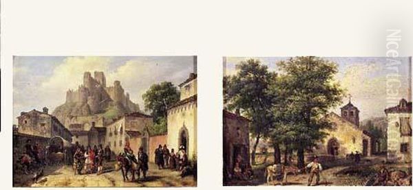 Le Village D'almonza Oil Painting by Guiseppe Canella