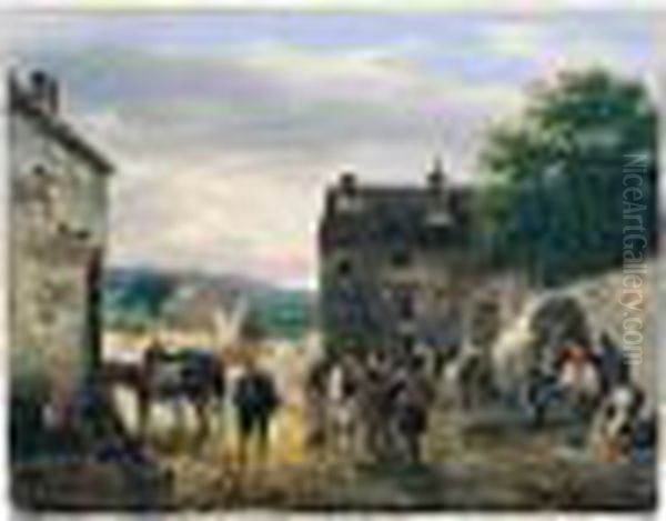 Village Scene With Figures And Donkeys Before A House Oil Painting by Guiseppe Canella