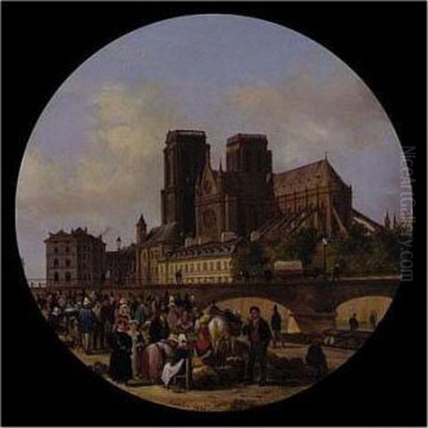 Paris, With A View Of Notre Dame by Guiseppe Canella