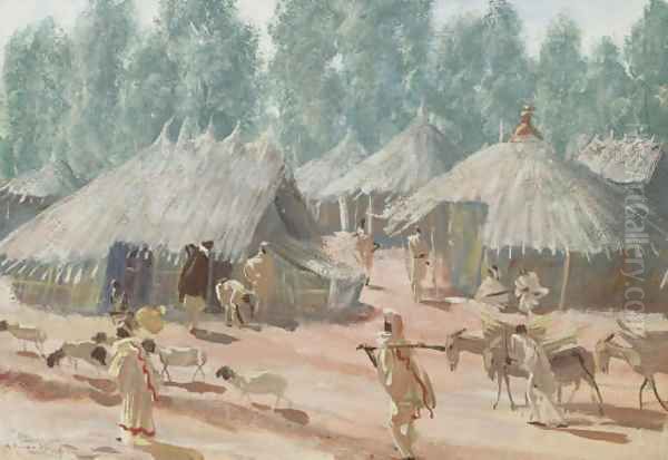 Etude de village Ethiopiens, region d'Addis Abeba Oil Painting by Aleksandr Evgen'evich Iakovlev