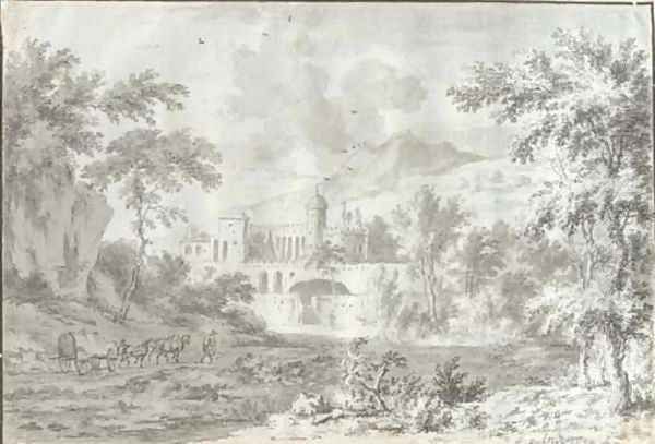 An Italianate landscape with a fortified villa Oil Painting by Dirck Dalens II