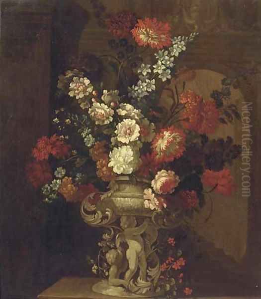 Mixed flowers in a sculpted Oil Painting by Pieter Casteels III