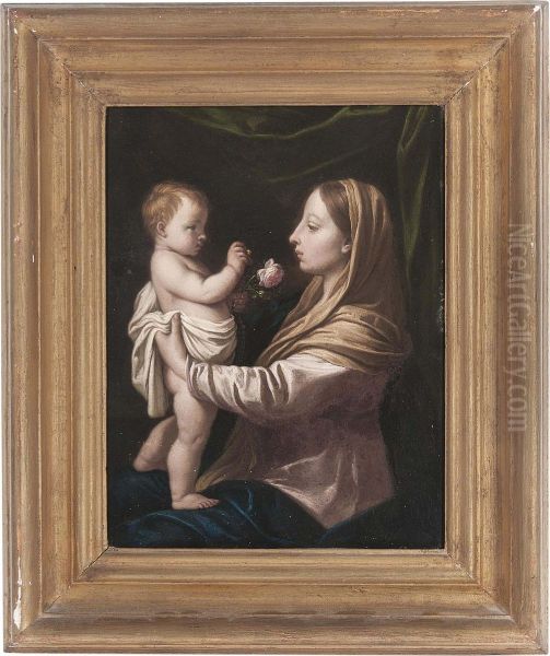 La Madonna Della Rosa Oil Painting by Simone Cantarini Il Pesarese