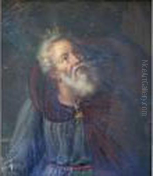 Bearded Man In A Cloak In A Stormy Landscape Oil Painting by Simone Cantarini Il Pesarese