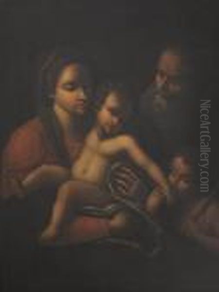 Sacra Famiglia Con San Giovannino Oil Painting by Simone Cantarini Il Pesarese