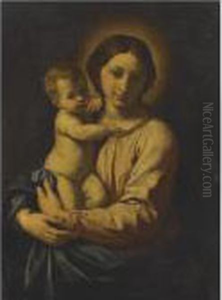 Madonna And Child Oil Painting by Simone Cantarini Il Pesarese