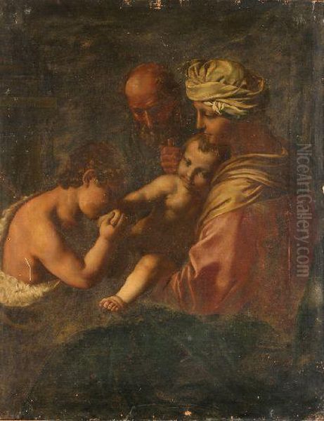 Sacra Famiglia Oil Painting by Simone Cantarini Il Pesarese