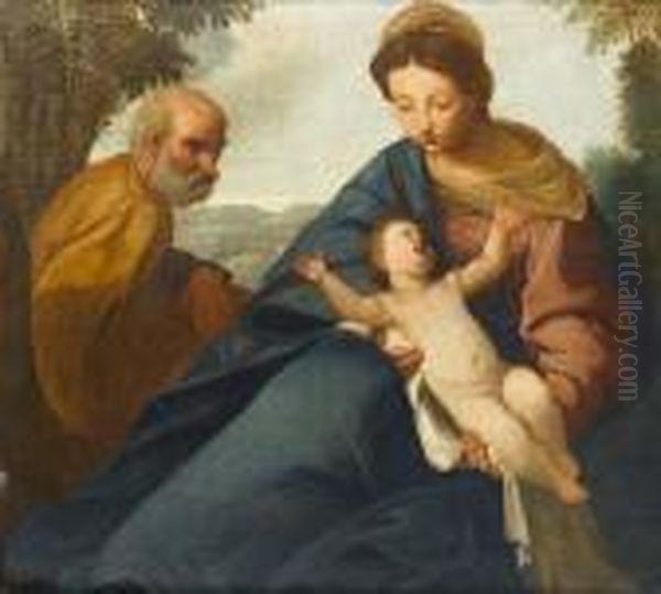 The Rest On The Flight Into Egypt Oil Painting by Simone Cantarini Il Pesarese