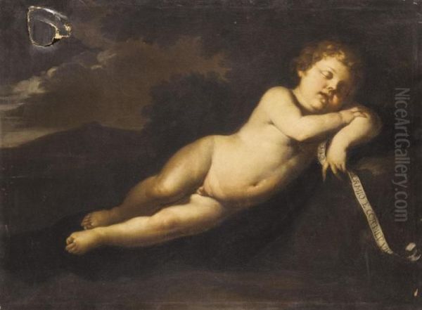 Infant Saint John The Baptist Asleep In A Landscape Oil Painting by Simone Cantarini Il Pesarese