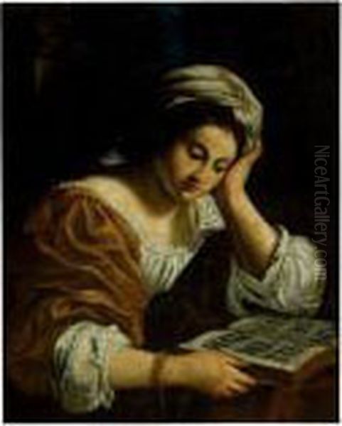 A Sibyl Oil Painting by Simone Cantarini Il Pesarese