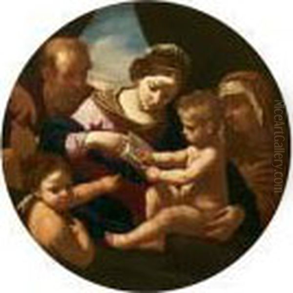 Sacra Famiglia Con Sant'anna E San Giovannino Oil Painting by Simone Cantarini Il Pesarese