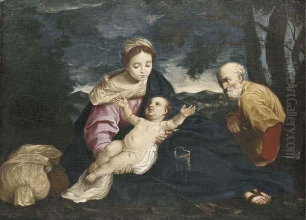 The Rest On The Flight Into Egypt Oil Painting by Simone Cantarini Il Pesarese