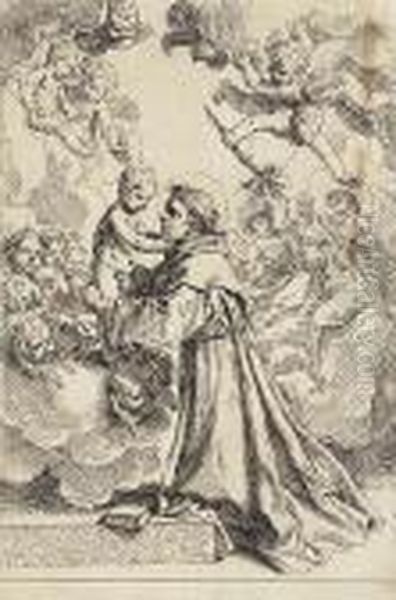 St. Anthony Of Padua Adoring The Infant Christ Oil Painting by Simone Cantarini Il Pesarese