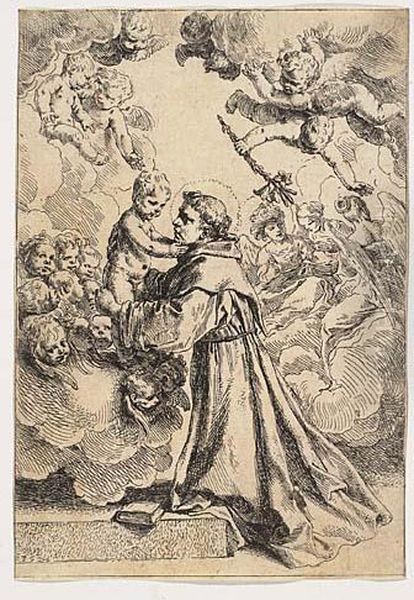 St. Anthony Of Padua Adoring The Infant Christ<</b> Oil Painting by Simone Cantarini Il Pesarese