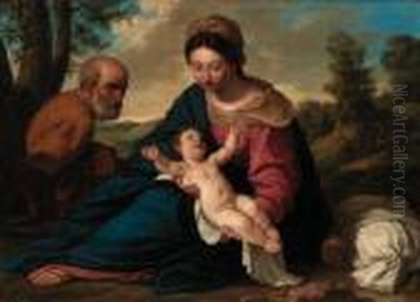 The Rest On The Flight Into Egypt Oil Painting by Simone Cantarini Il Pesarese