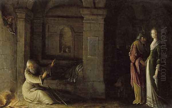 The interior of a crypt by night with the Temptation of Saint Antony Oil Painting by Hendrick Van Steenwijk II