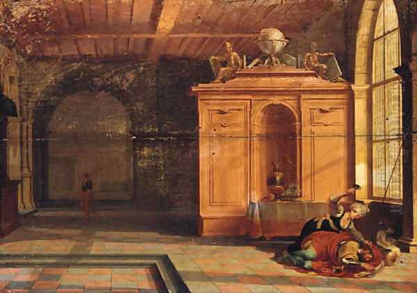 The interior of a palace with Jael slaying Sisera Oil Painting by Hendrick Van Steenwijk II