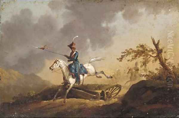 Leading the charge; and Another similar Oil Painting by A. Jules Van Imschoot