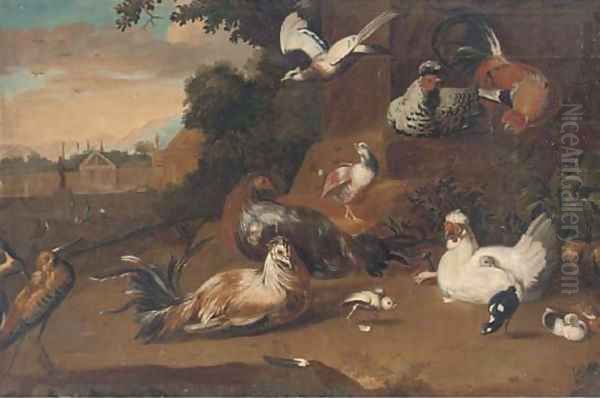 Birds in a wooded clearing, a country house beyond Oil Painting by Pieter Casteels III