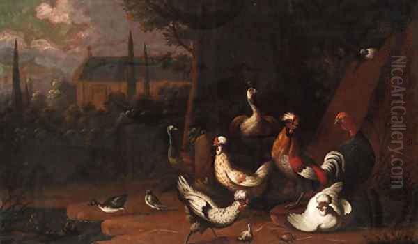 Poultry in a farmyard Oil Painting by Pieter Casteels III