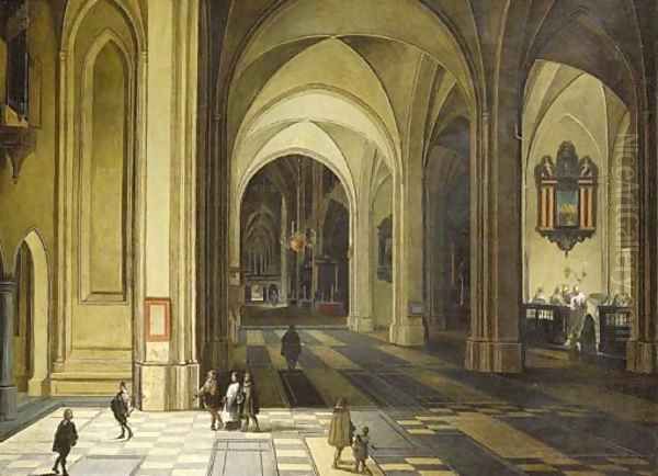 The interior of a church at night, with a baptism in a side chapel Oil Painting by Peeter Neefs Ii