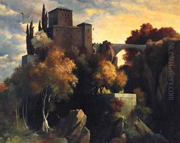 A Castle in a wooded Landscape Oil Painting by Pietro Isella