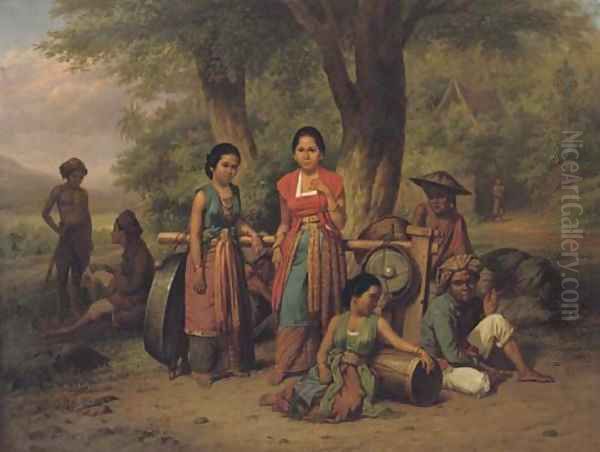 A gamelan orchestra Oil Painting by School Of Dutch Indies