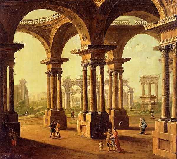 Cappricio Of Roman Ruins with Classical Figures Oil Painting by Antonio Joli