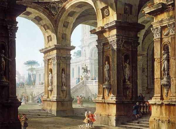 Capriccio With Elegant Figures Oil Painting by Antonio Joli