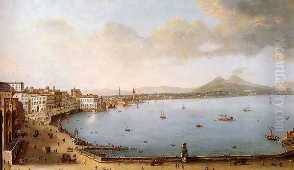 View Of Naples From The Strada Di Santa Lucia Oil Painting by Antonio Joli