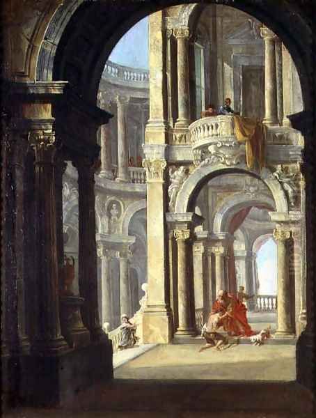 A Capriccio of a Baroque Palace with the Return of the Prodigal Son Oil Painting by Antonio Joli