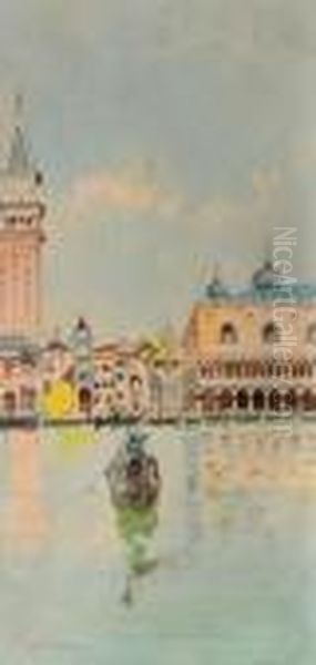 Gondola A Venezia Oil Painting by Vincenzo Caprile