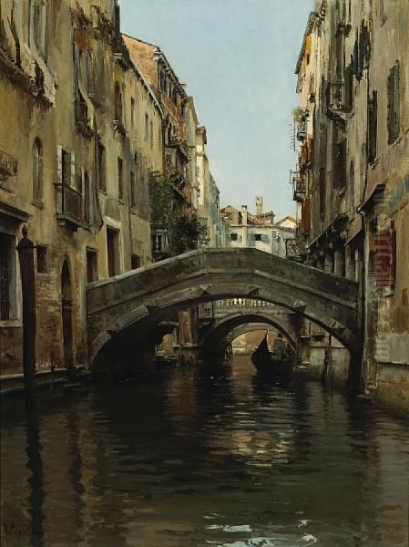 A Gondola On A Venetian Canal Oil Painting by Vincenzo Caprile