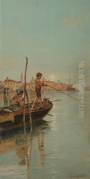 Pescatori In Laguna Oil Painting by Vincenzo Caprile