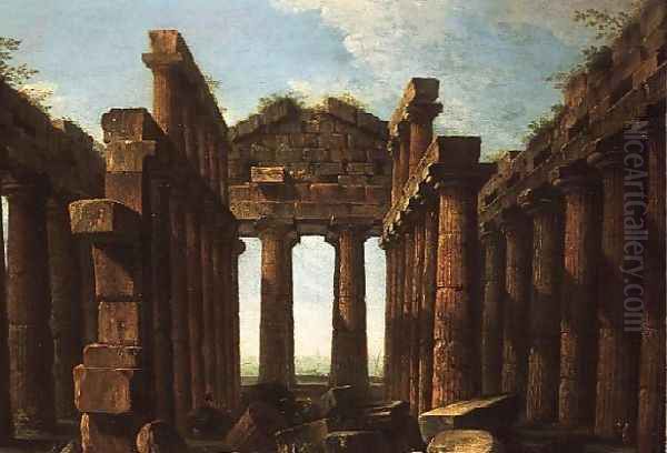 Figures Admiring the Temple of Neptune at Paestum Oil Painting by Antonio Joli