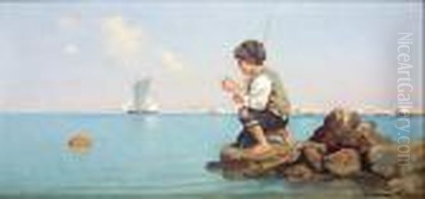 Giovane Pescatore Oil Painting by Vincenzo Caprile