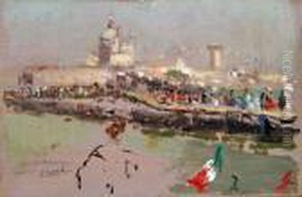 Festa Del Redentore A Venezia Oil Painting by Vincenzo Caprile