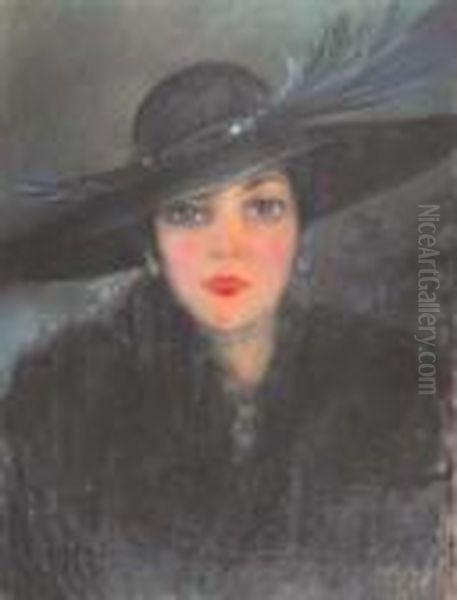 Donna Con Cappello Oil Painting by Vincenzo Caprile