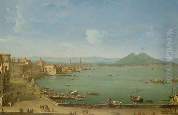 View of Naples from the Bay with Mt Vesuvius Oil Painting by Antonio Joli