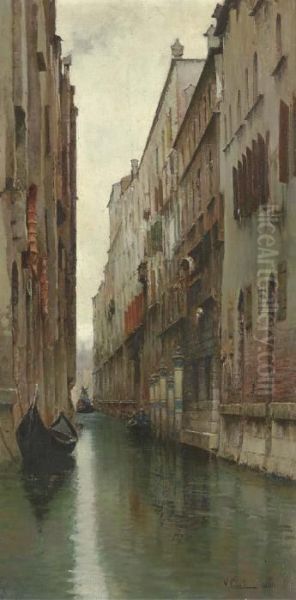 A Quiet Canal, Venice Oil Painting by Vincenzo Caprile