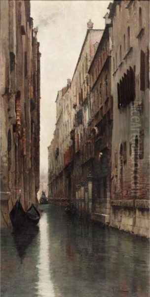 Along The Canal, Venice Oil Painting by Vincenzo Caprile