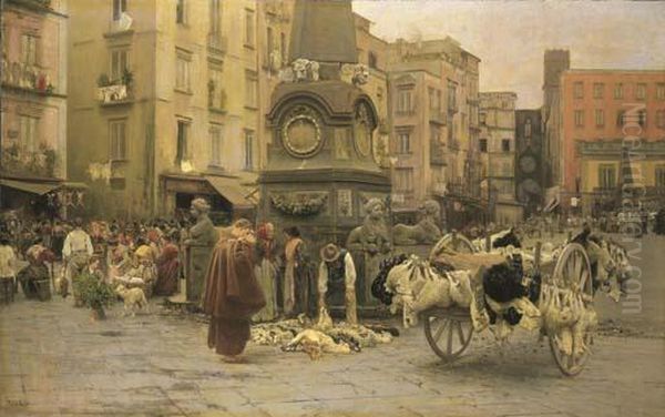 Mercato Di Pasqua A Napoli Oil Painting by Vincenzo Caprile